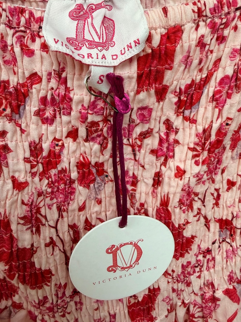 Victoria Dunn Pink and Red Floral Smocked Dress Size Small - Picture 2 of 5